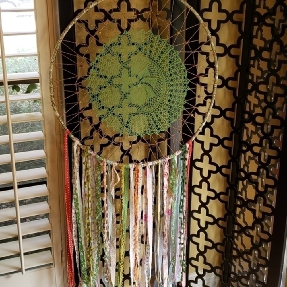 Huge Multi Colored Dream‎ Catcher with Fabric Fringe 23 inches wide x 27 inches